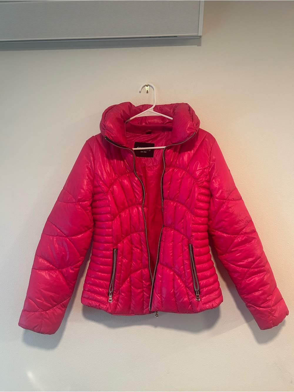 Guess Bright Pink Quilted Puffer Jacket